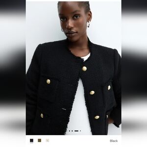 MANGO Elegant Black Tweed Jacket Size S